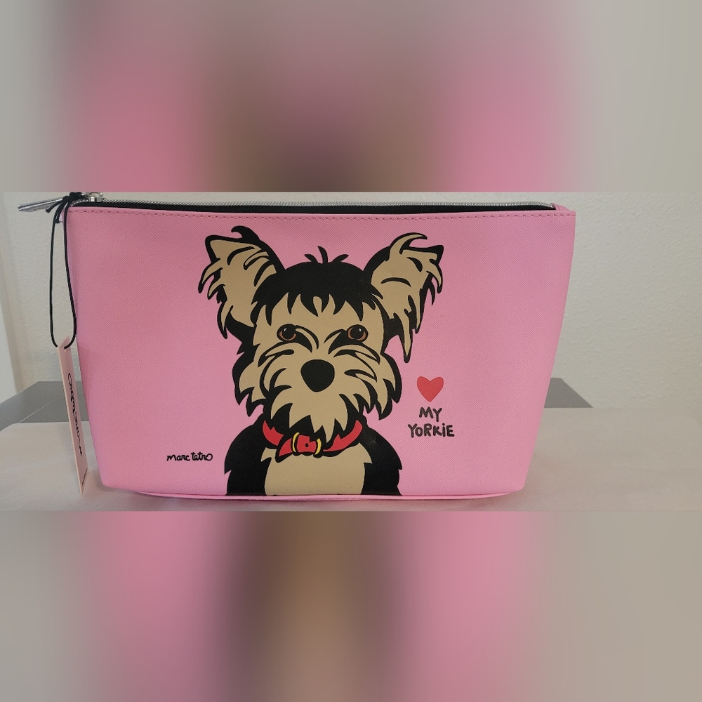 Marc Tetro Pink Love My Yorkie Cosmetics Toiletries Makeup Bag Pouch Case